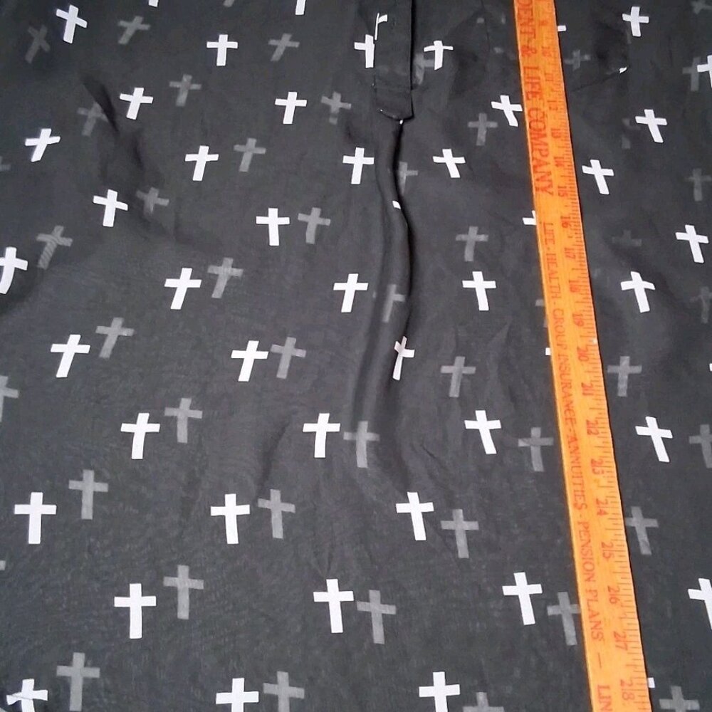 Wet Seal Holy Cross Blouse XL Black Sheer Roll Tab Sleeve Emo Goth Religious - Picture 5 of 14